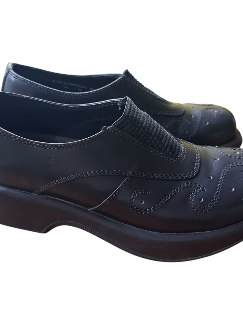 Dansko Women's Vintage Black Leather Platform Shoes Wingtip Design Slip-On EU 38
